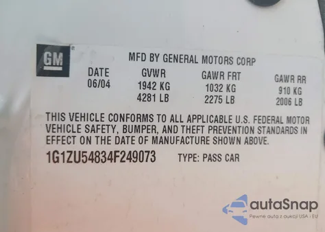 2004 Chevrolet Malibu Lt z USA, uszkodzony, nr VIN 1G1ZU54834F249073